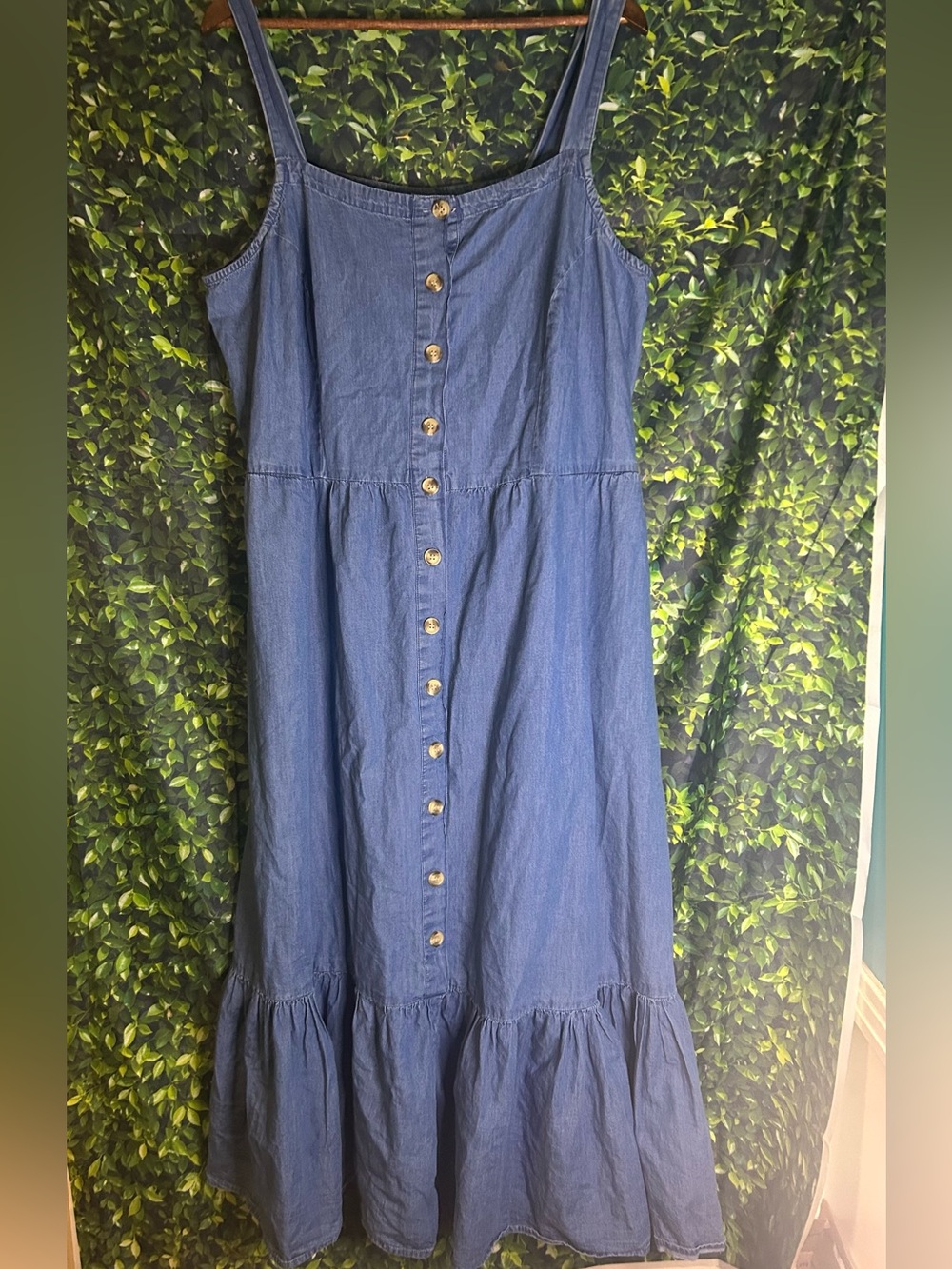 Ashley Stewart Blue Denim Button-Front Midi Dress